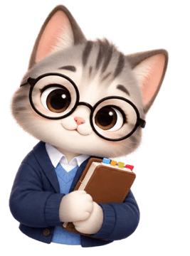 Lumi, a tabby kitten in glasses holding a planner